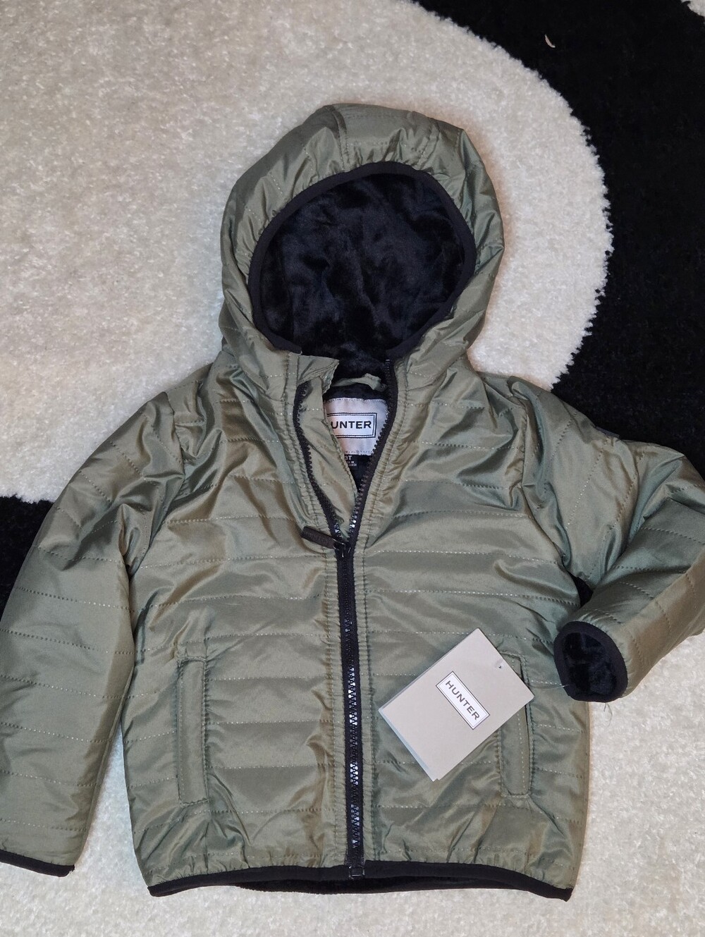 KIDS'  OLIVE 'HUNTER' HOODED FLEECE LINED PUFFER JACKET